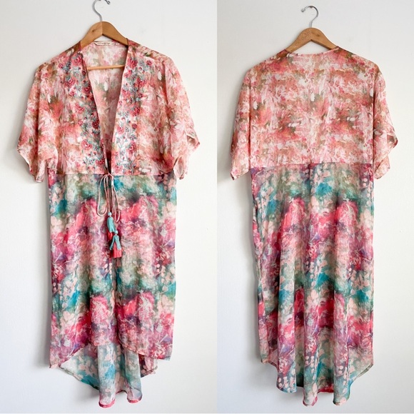 Soft Surroundings Primavera Topper Midi Sequin Embroidered Floral Beach Cover L - Picture 6 of 11